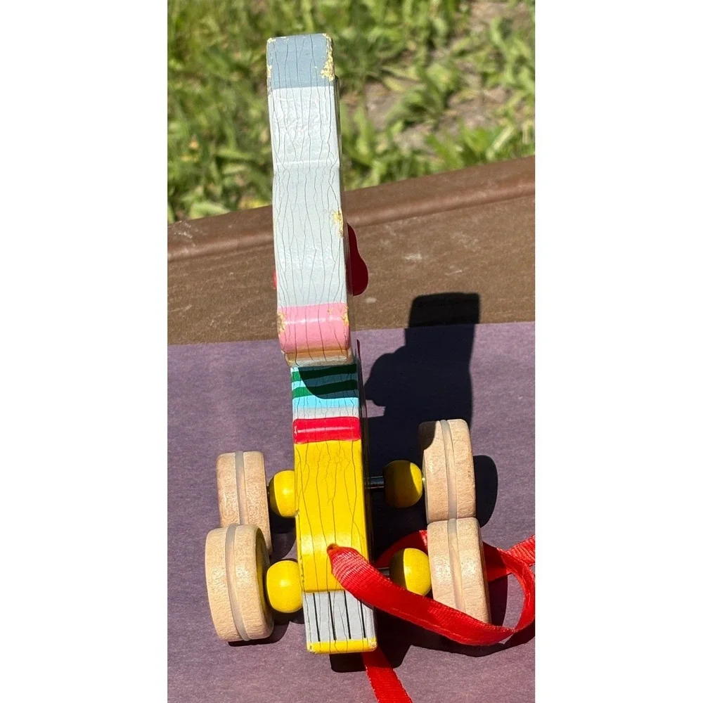 Vintage Pull Toy Kids Bunny Rabbit Race Car spring Retro wooden Unique Dje